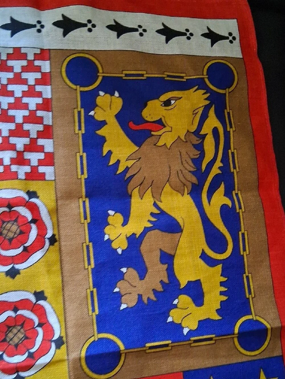 Irish Linen Tea Towel in Red, Blue & Gold